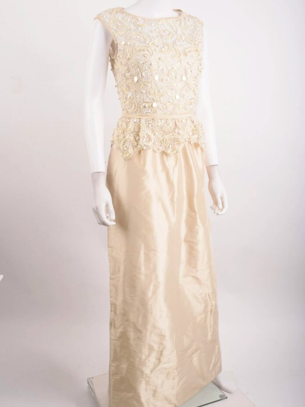 TERI JON 18 lovely CHAMPAGE TAFFETA ILLUSION LACE SHEATH GOWN Mob Dress NWT - Picture 6 of 8